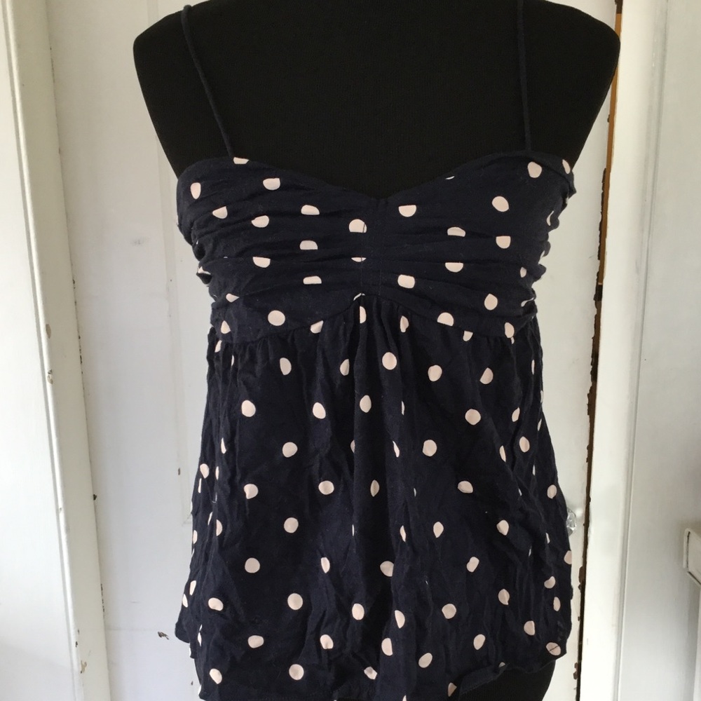 J. Crew navy polka dot spaghetti strap tank Sz L